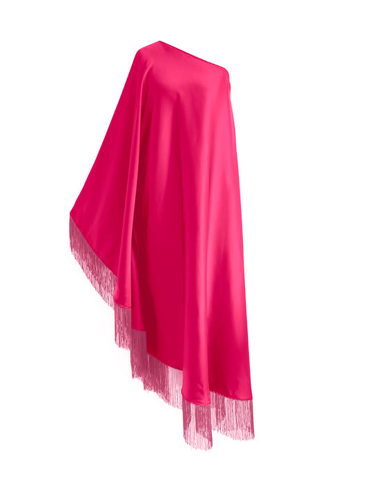 Off Shoulder Glam Pink Fringe Maxi Dress