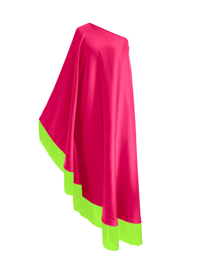 Off Shoulder Glam Neon Green Fringe Maxi Dress