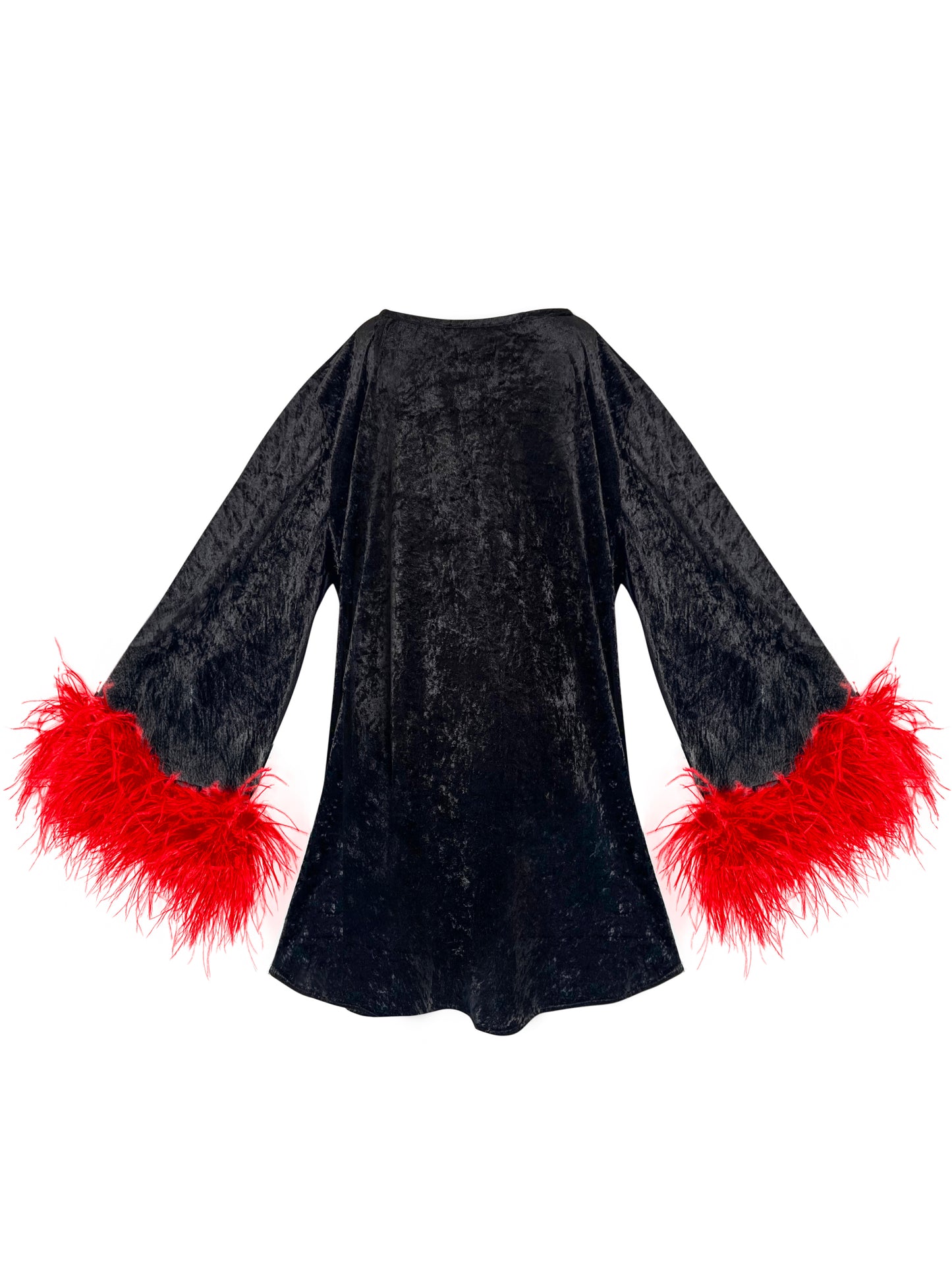 Jess Mini Little Black Velvet Dress With Red Feathers