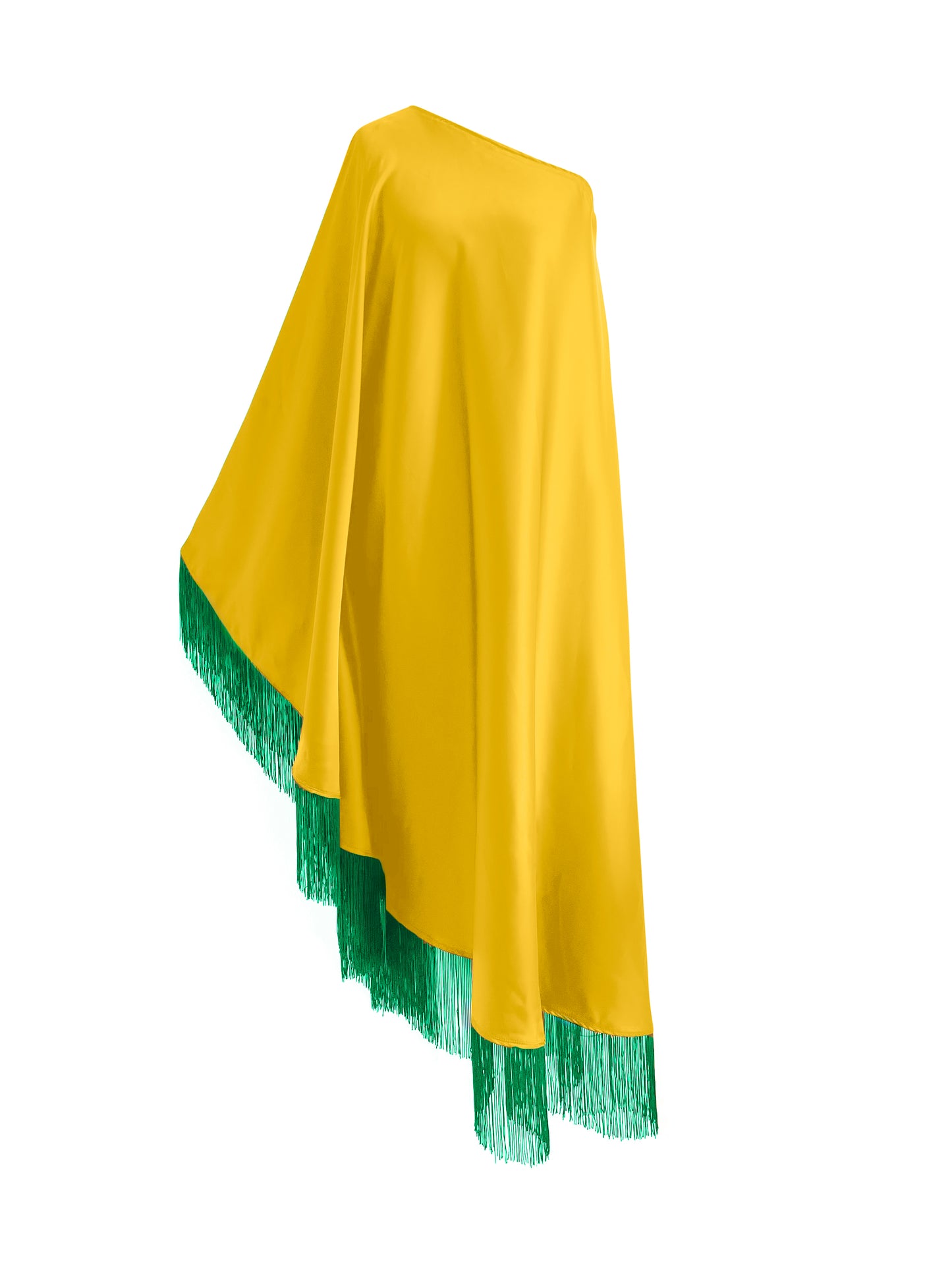 Off Shoulder Glam Green Fringe Maxi Dress