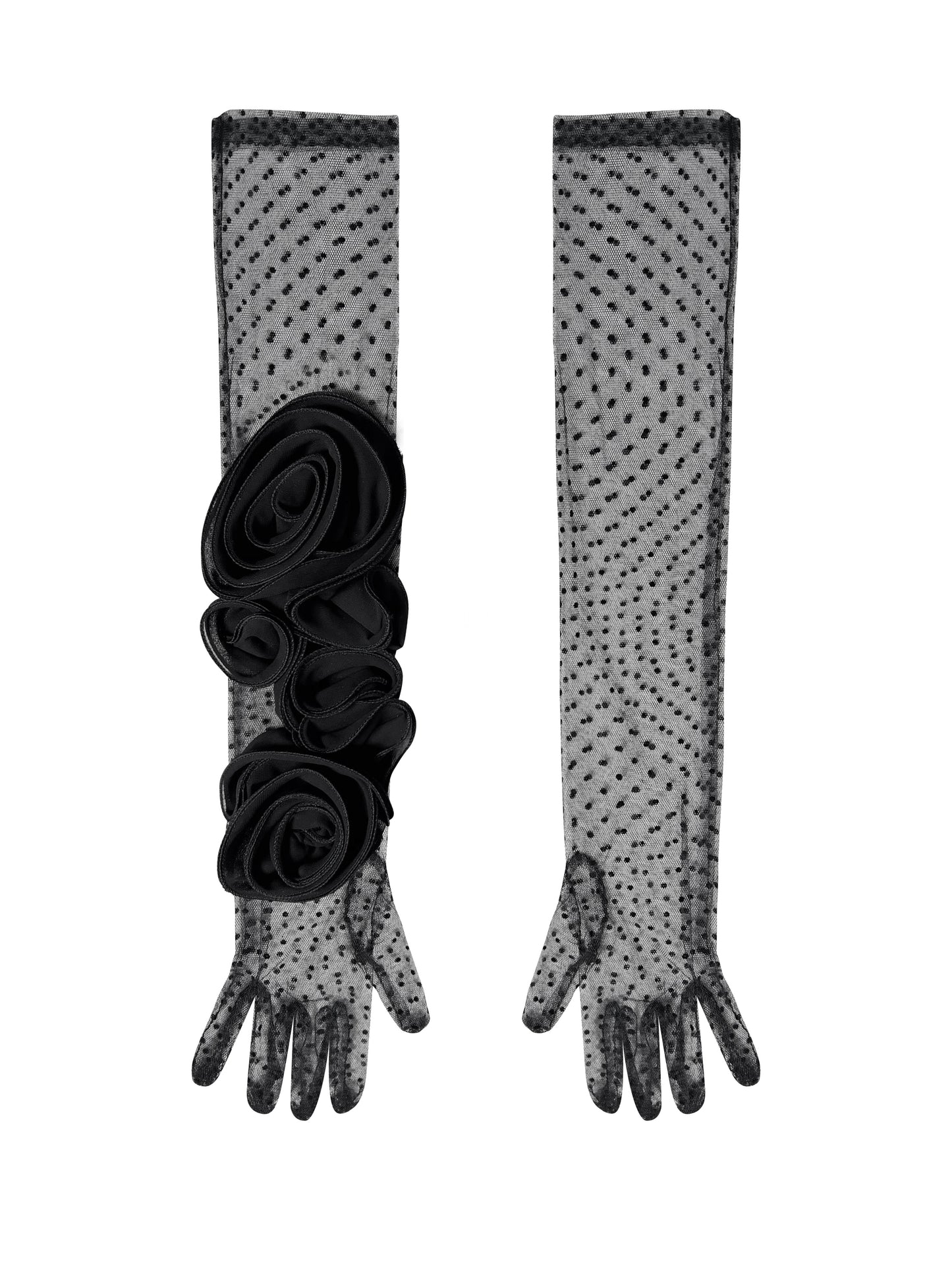 Long Romantic Flamenco Polka Dot Lace Black Gloves