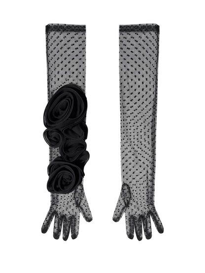 Long Romantic Flamenco Polka Dot Lace Black Gloves