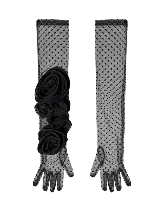 Long Romantic Flamenco Polka Dot Lace Black Gloves