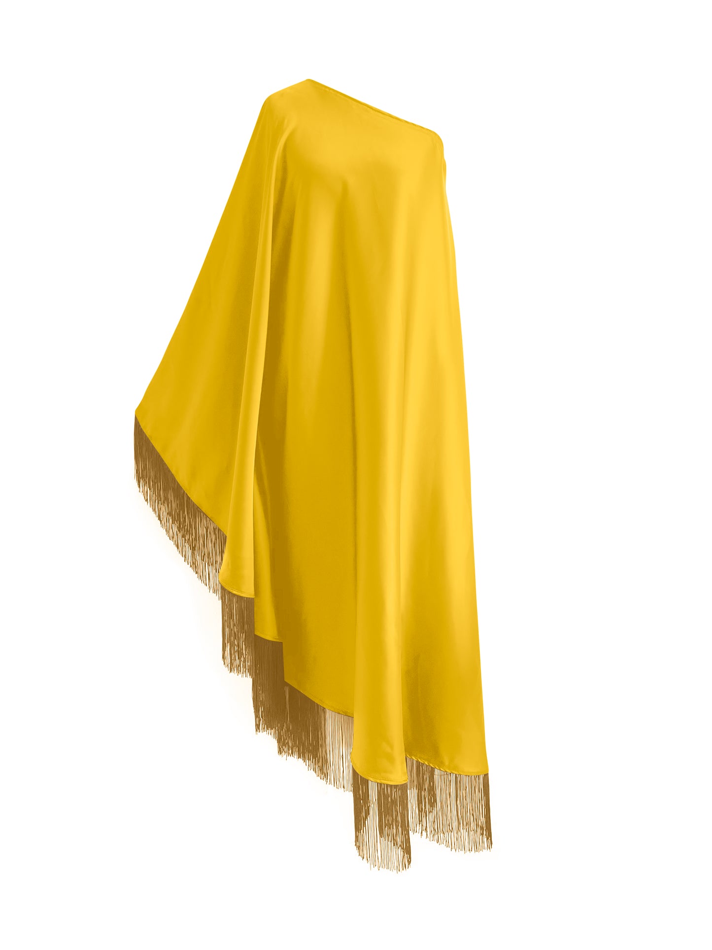 Off Shoulder Glam Neon Yellow Fringe Maxi Dress