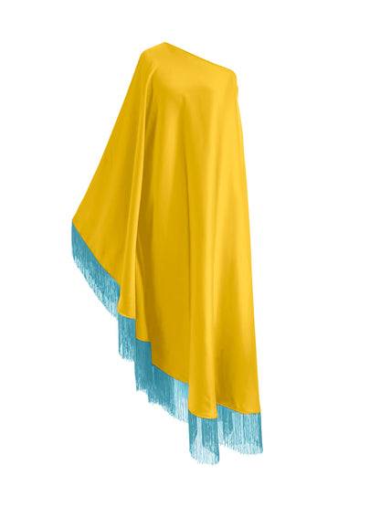 Off Shoulder Glam Baby Blue Fringe Maxi Dress