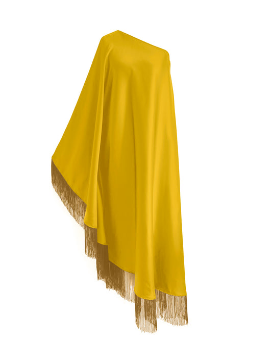 Yellow Fringe Off Shoulder Summer Glam Maxi Dress