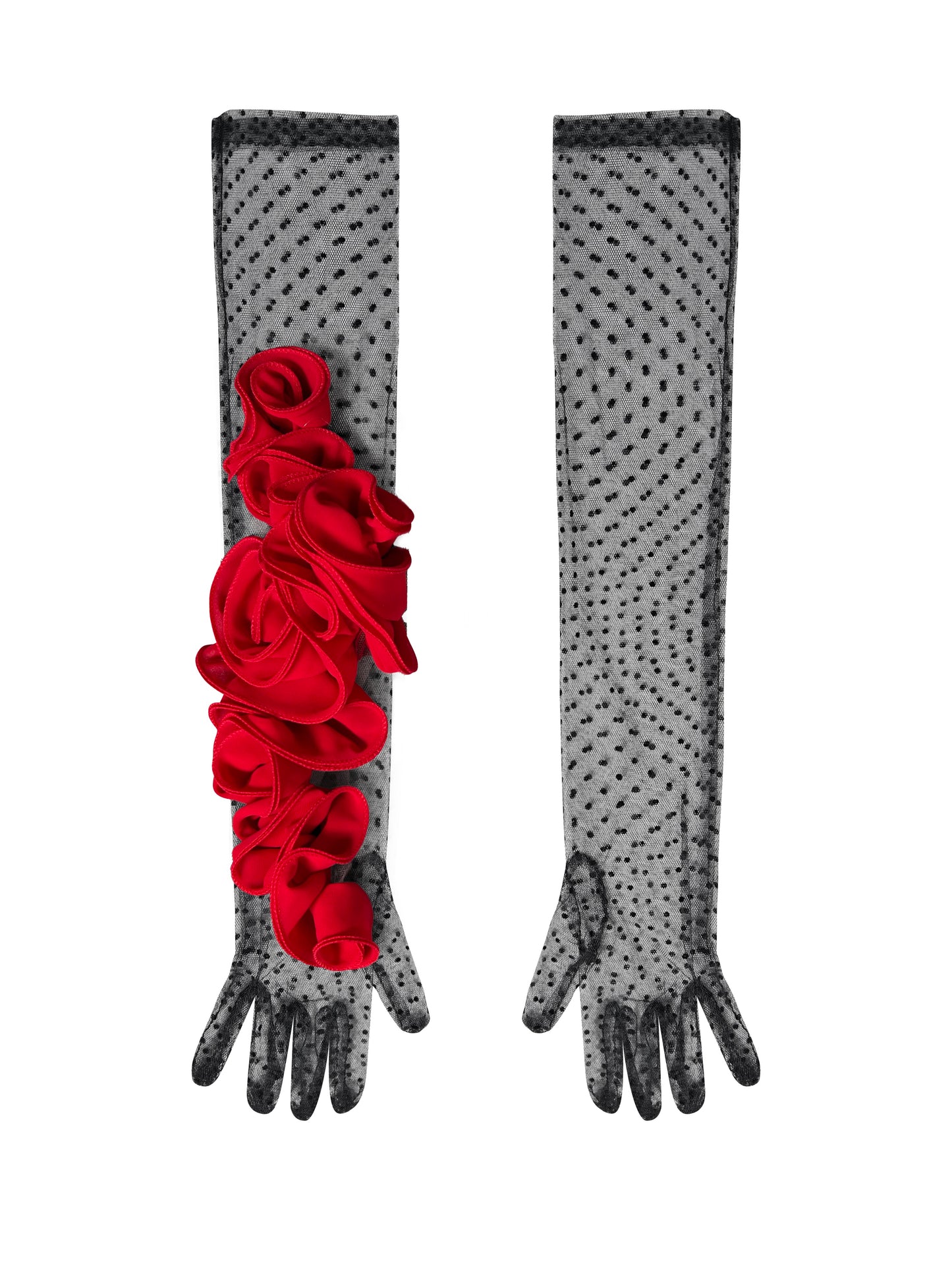 Long Romantic Flamenco Polka Dot Lace Black And Red Gloves