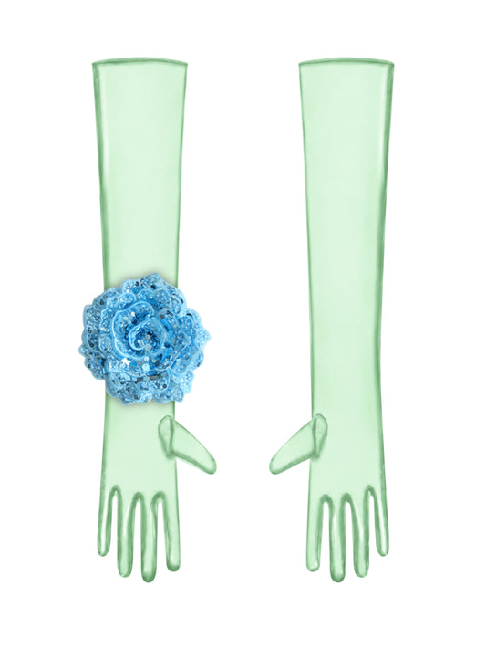 Lake Blue Flower Mint Gloves