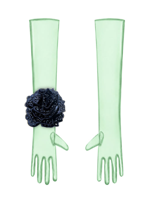 Navy Flower Mint Gloves