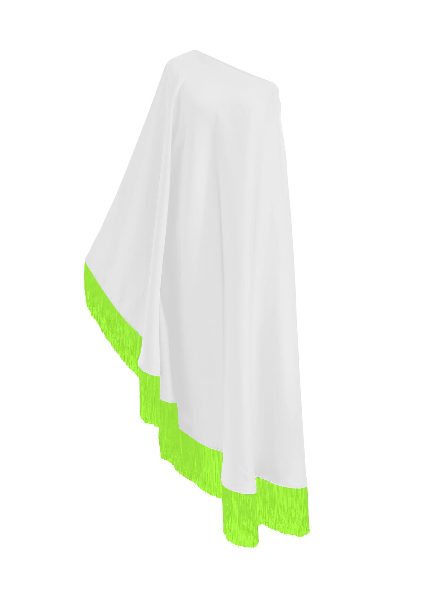 Off Shoulder Glam Neon Green Fringe Maxi Dress