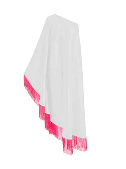 Off Shoulder Glam Neon Pink Fringe Maxi Dress