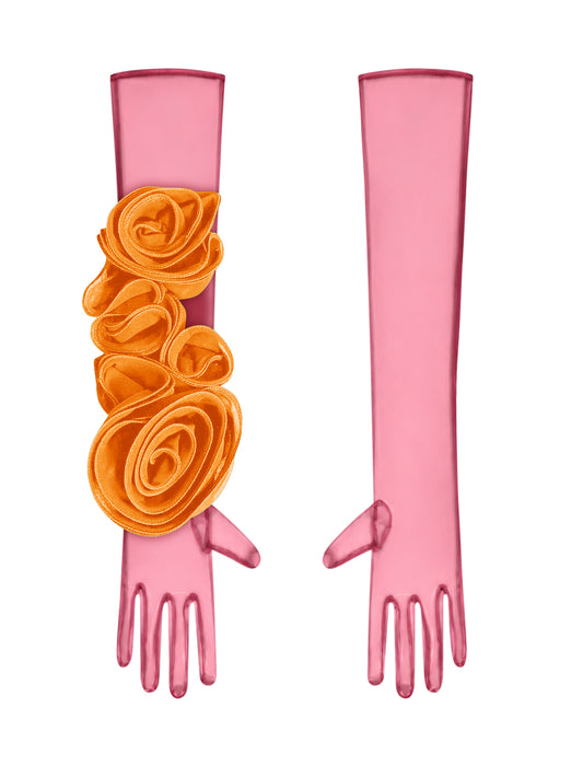 Red Gloves With Orange Flower