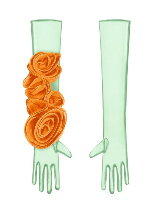 Green Gloves With Orange Flower