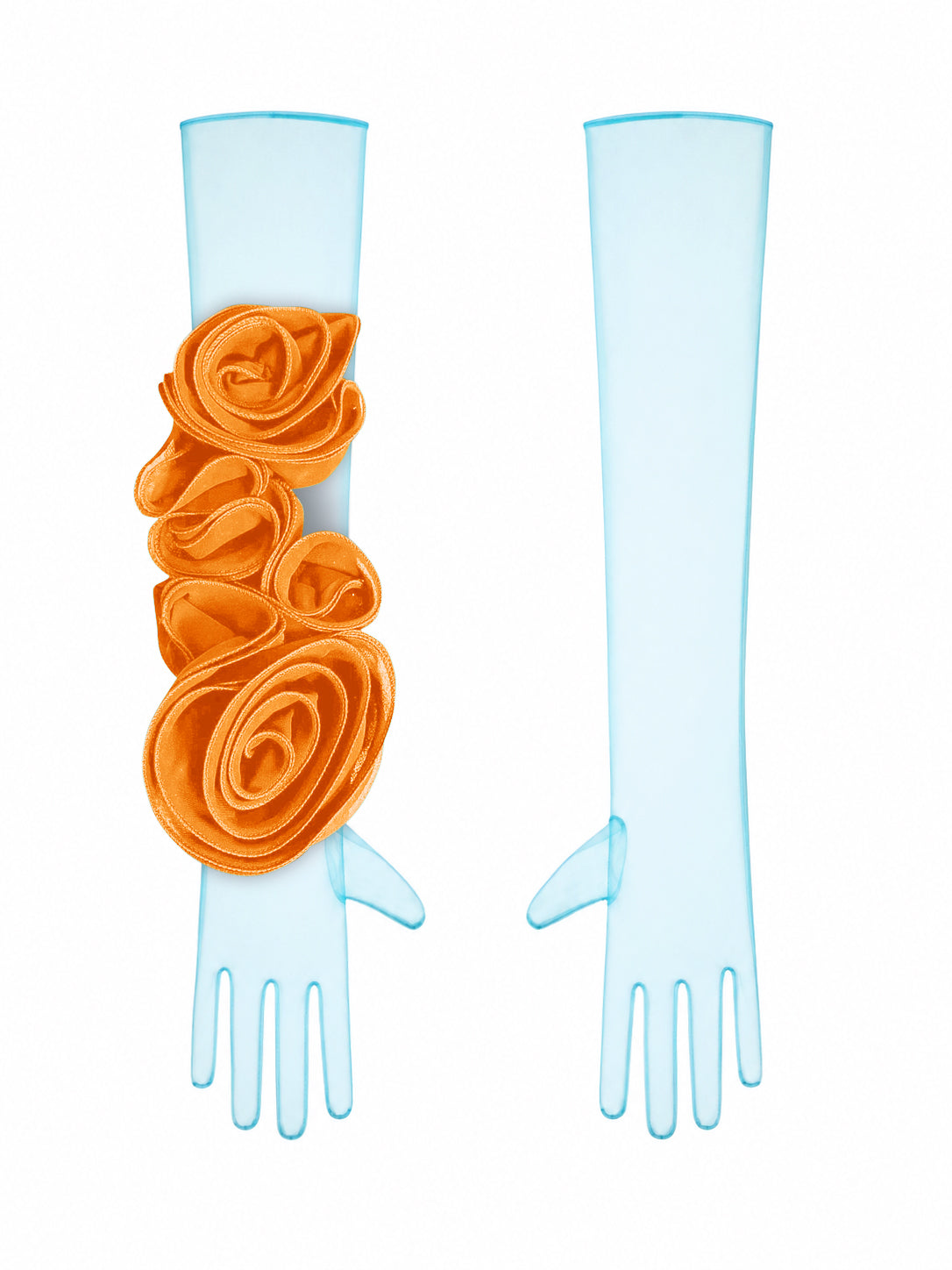 Light Blue Gloves With Orange Flower
