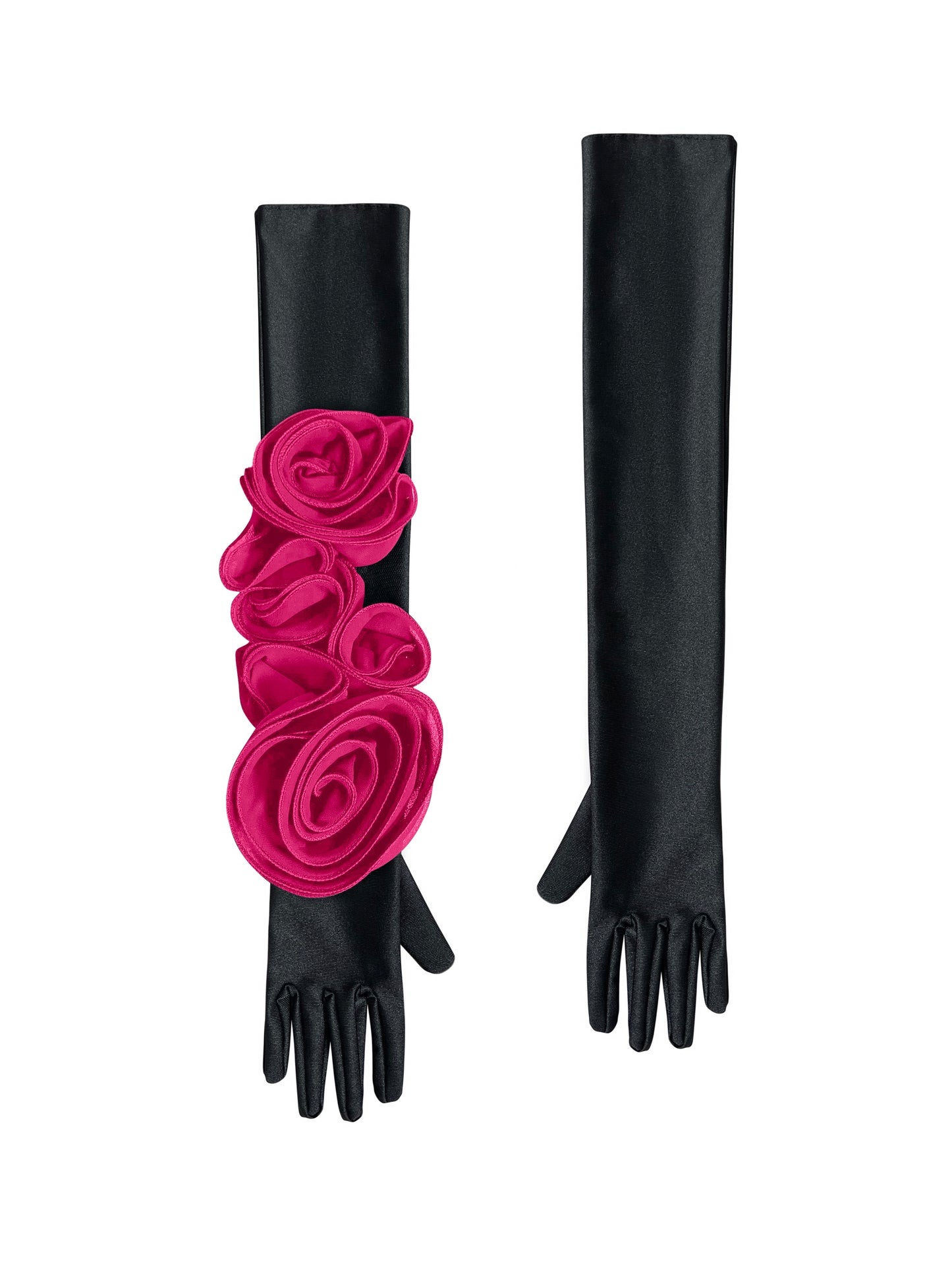 Chic Black Gloves With Pink Roses