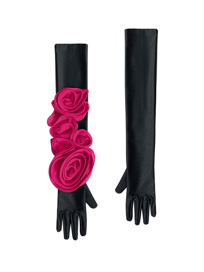 Chic Black Gloves With Pink Roses
