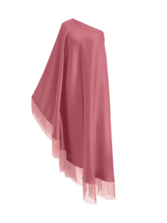 Off Shoulder Glam Dusky Pink Fringe Maxi Dress