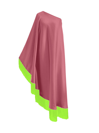 Off Shoulder Glam Neon Green Fringe Maxi Dress