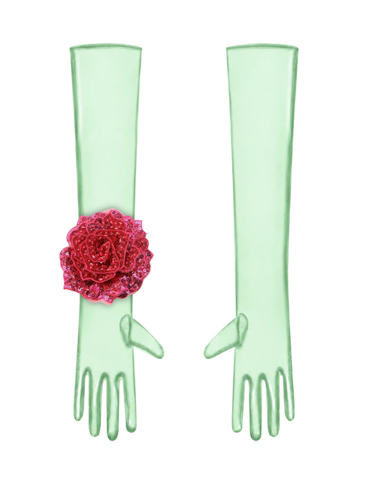 Pink Flower Mint Gloves