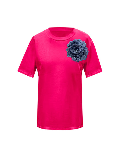 Pink Cotton Toma T-Shirt With Sequin Flower