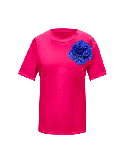 Pink Cotton Toma T-Shirt With Sequin Flower