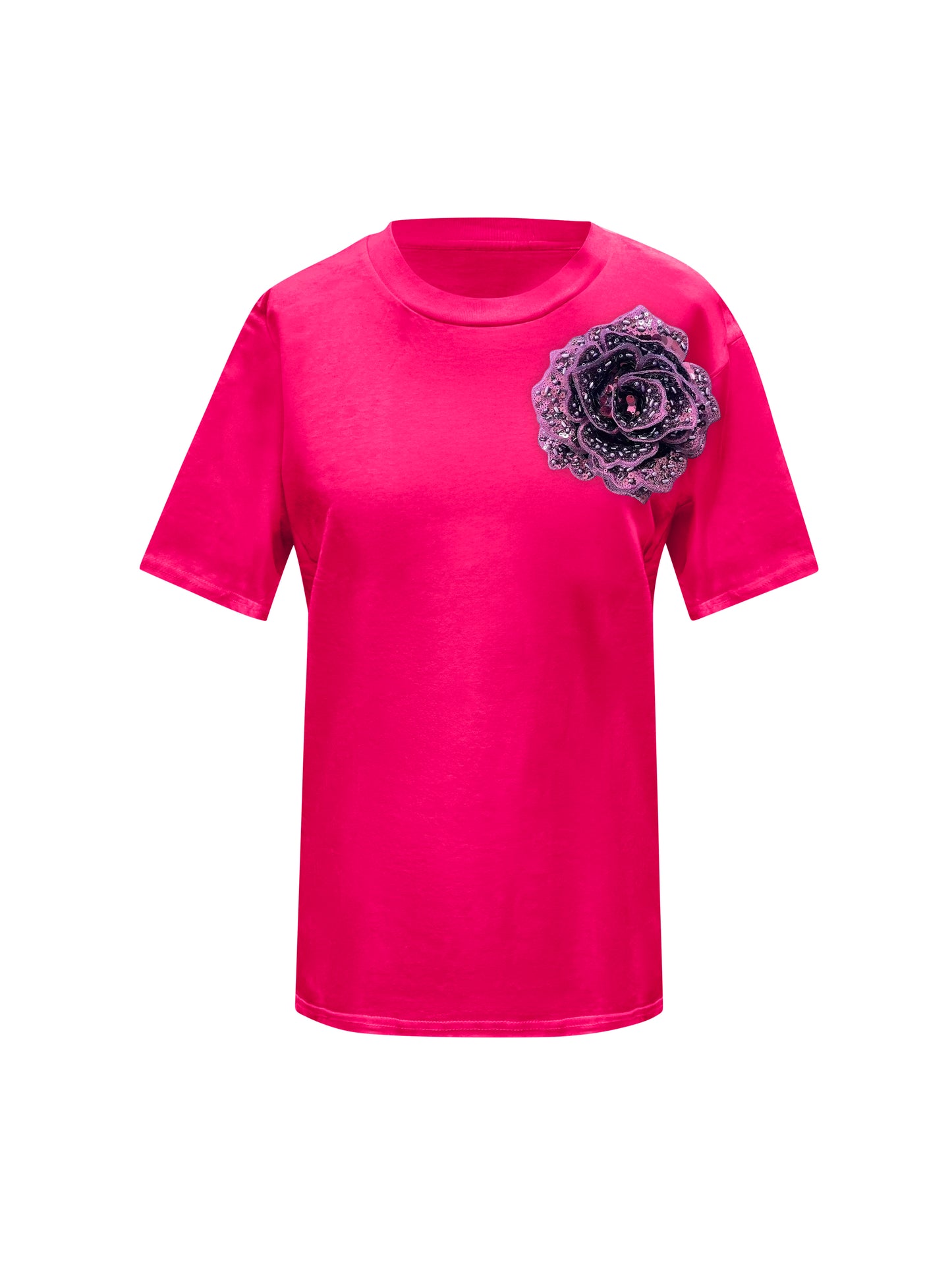 Pink Cotton Toma T-Shirt With Sequin Flower