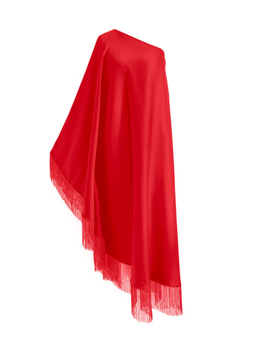 Red Fringe Off Shoulder Summer Glam Maxi Dress
