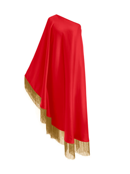 Fringe Off Shoulder Glam Red Midi Dress