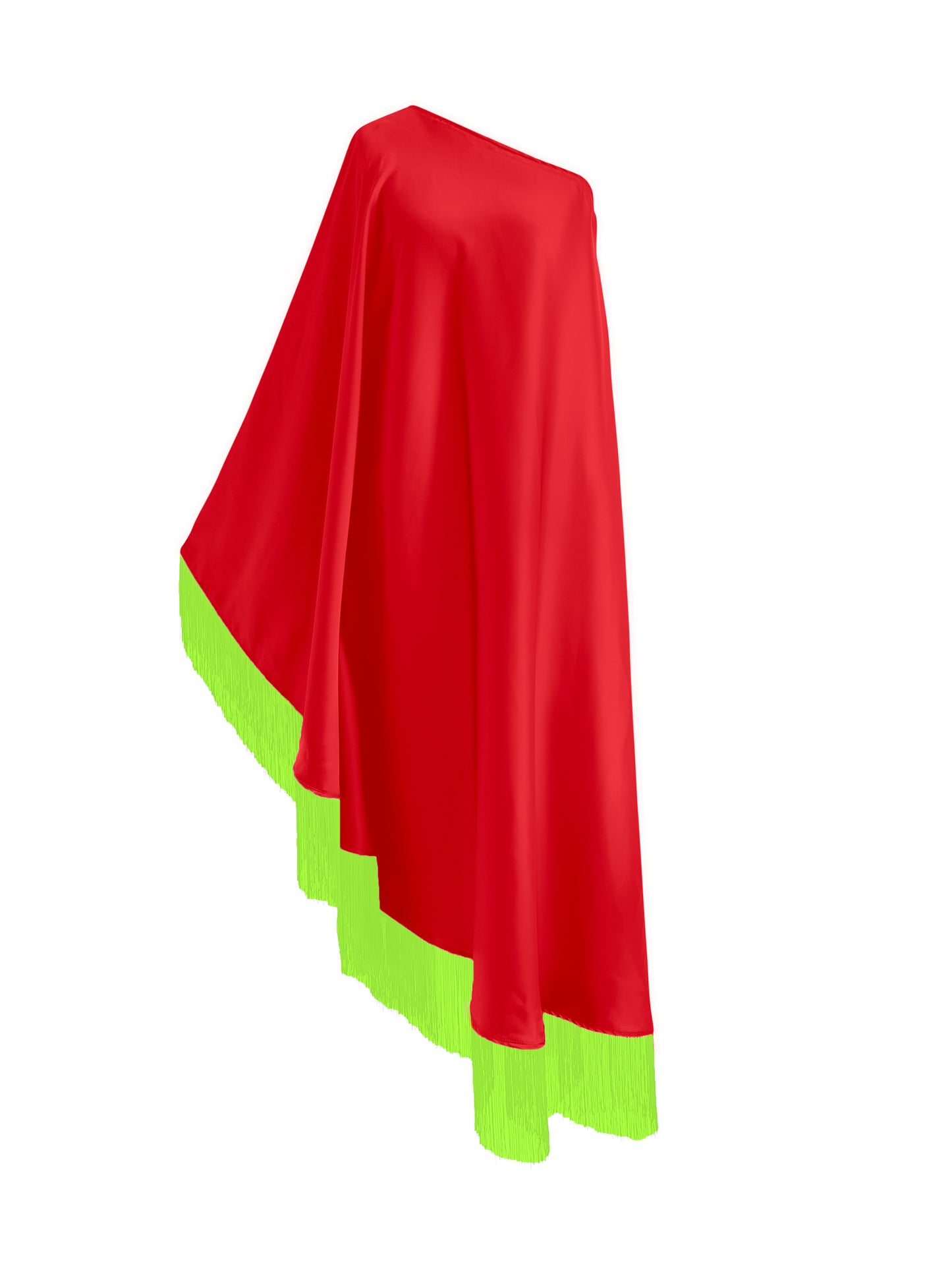 Off Shoulder Glam Neon Green Fringe Maxi Dress