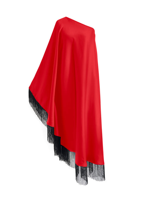 Black Fringe Off Shoulder Red Glam Midi Dress