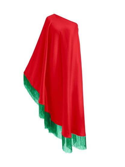 Fringe Off Shoulder Glam Red Midi Dress