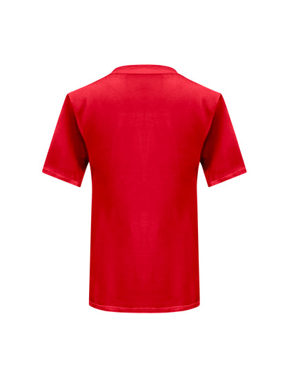 Red Cotton T-Shirt With Sequin Flower