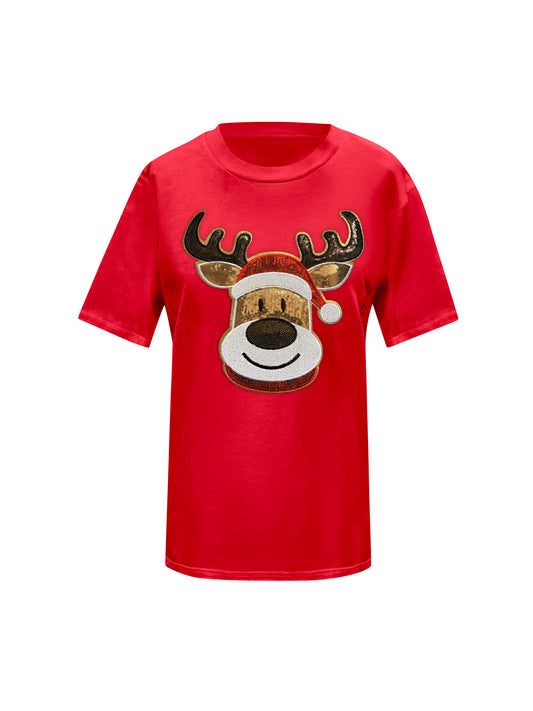 Christmas Festive Reindeer Sequin T-Shirt