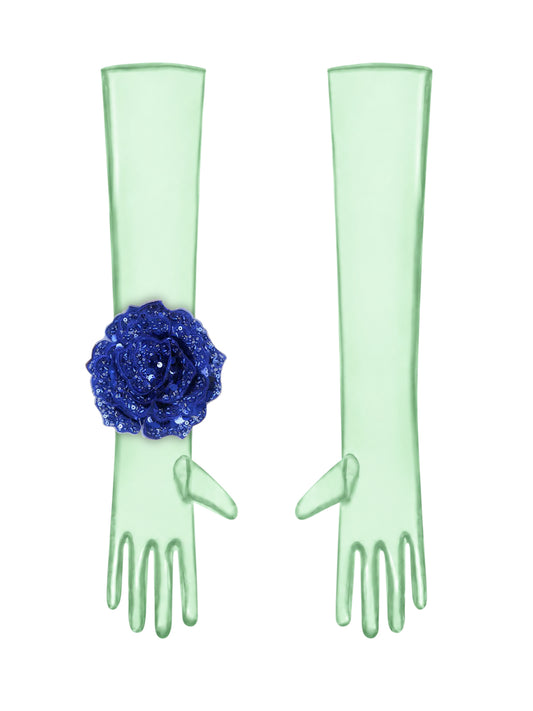 Royal Blue Flower Mint Gloves
