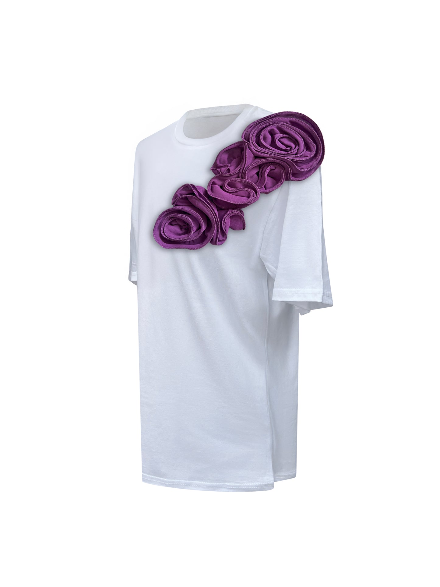 White Cotton T-Shirt With Handmade Flower