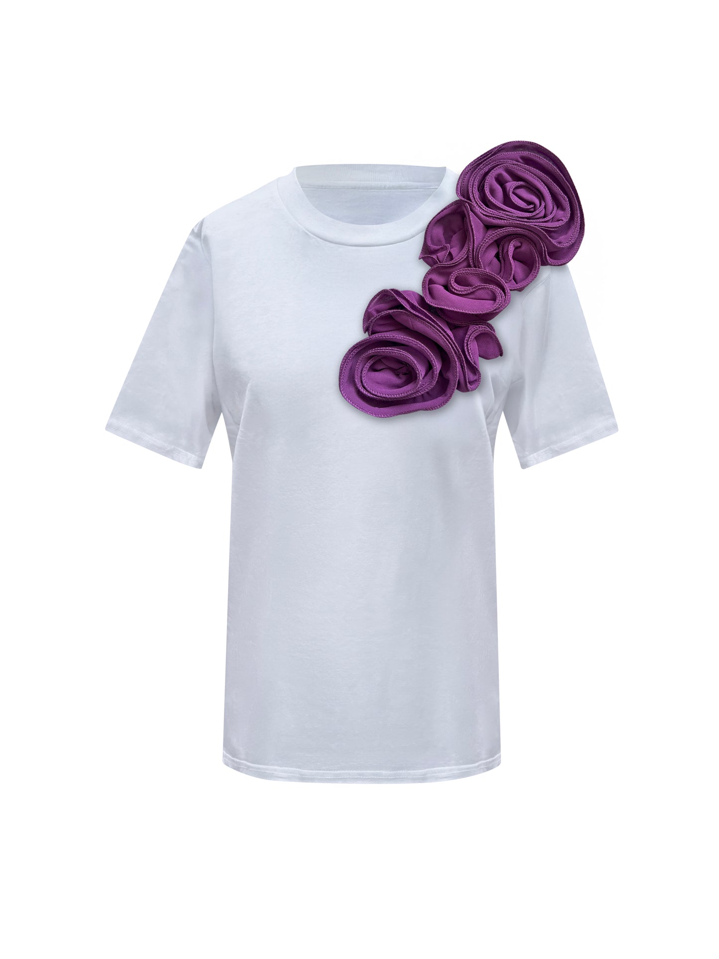 White Cotton T-Shirt With Handmade Flower