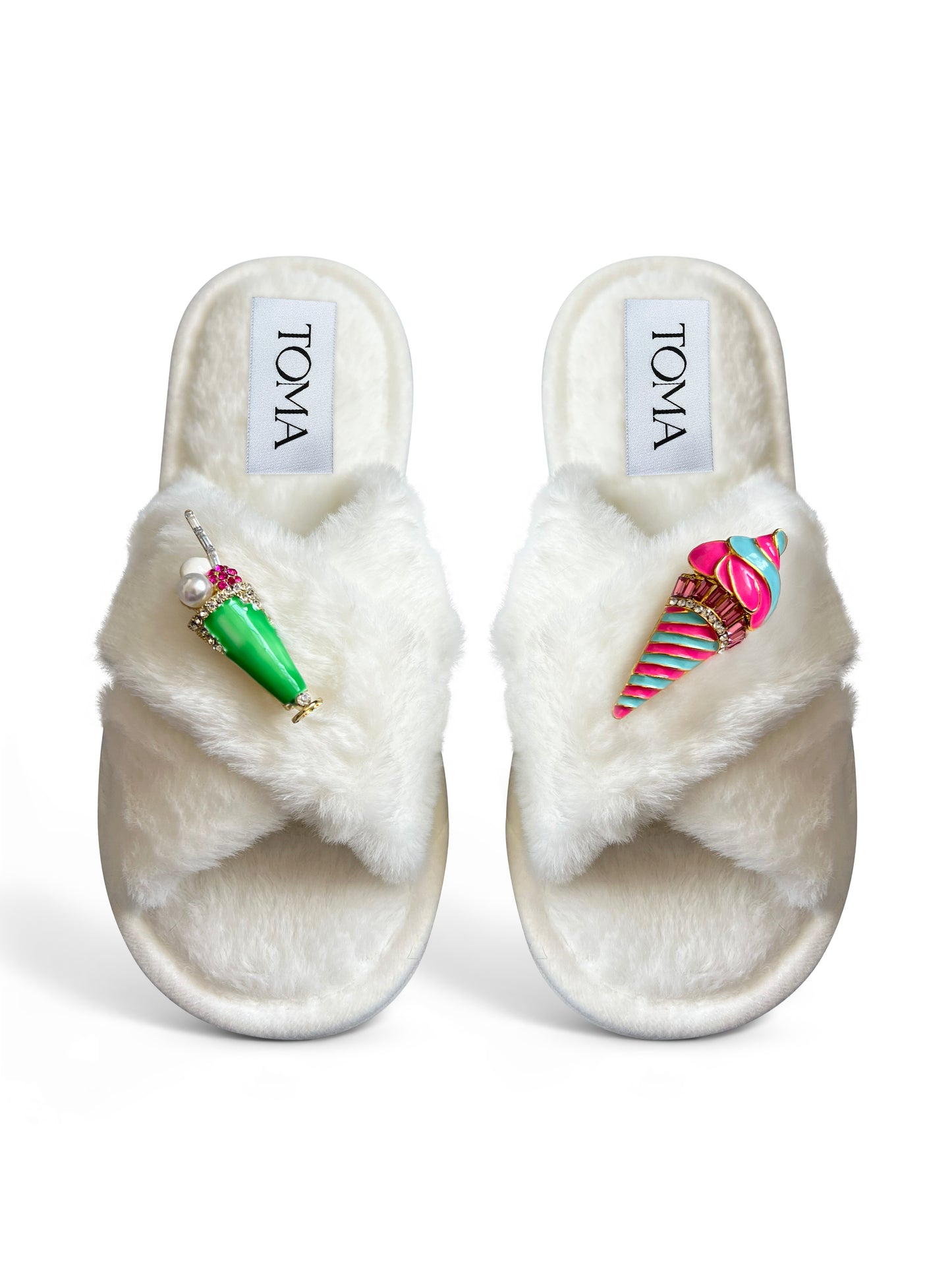 Classic Toma Faux Fur Open Toe Ice Cream Slippers