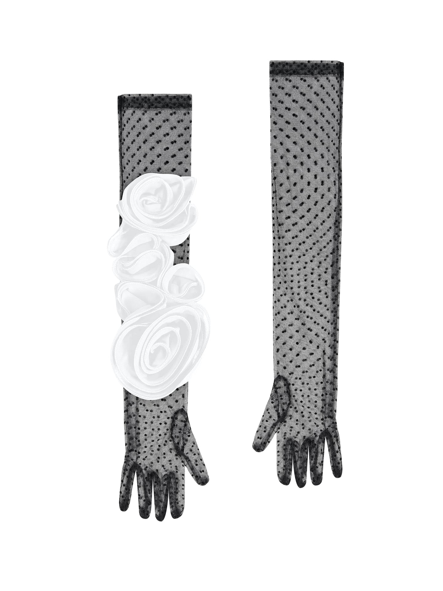 Long Polka Dot Lace Black And White Gloves