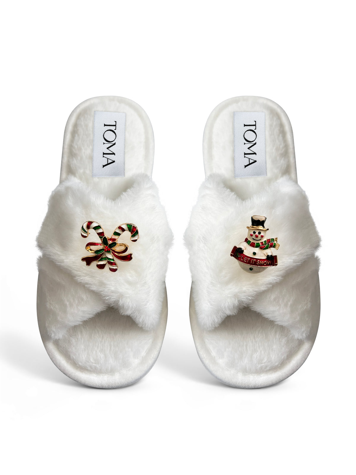 Classic Toma Faux Fur Open Toe Snowman Slippers