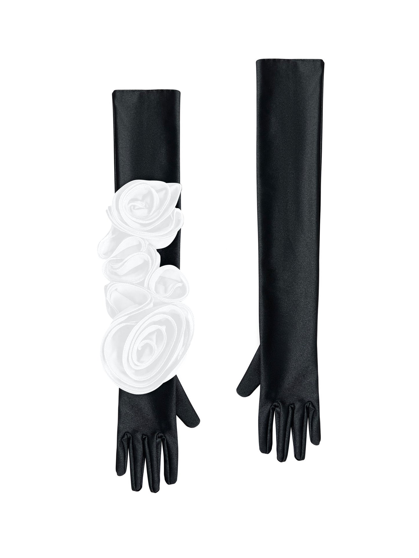 Chic Black Gloves With White Roses