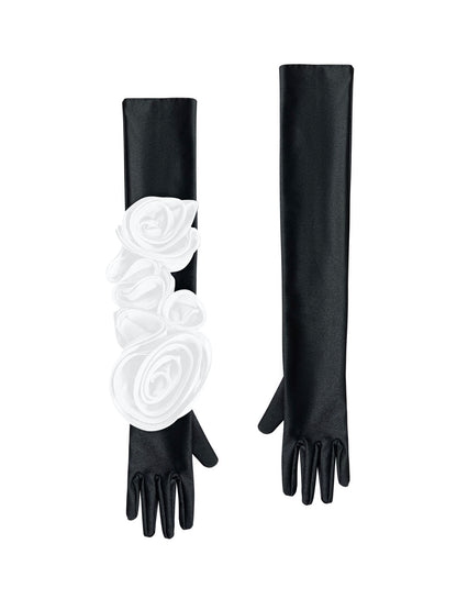 Chic Black Gloves With White Roses
