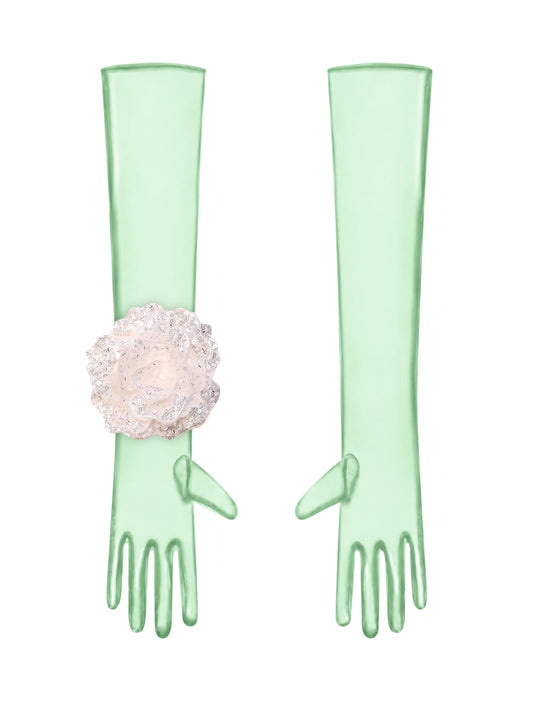 White Flower Mint Gloves