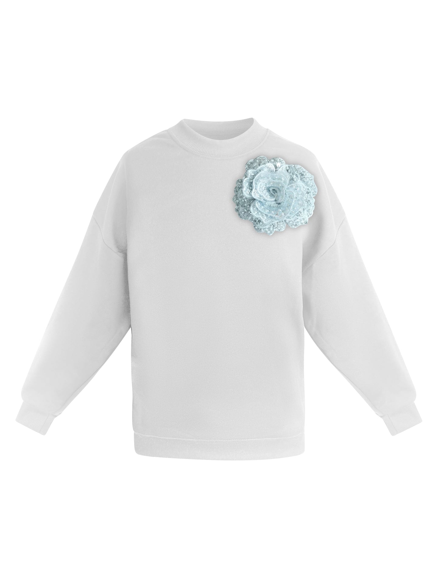Cotton Sweatshirt With Light Blue Sequin Flower