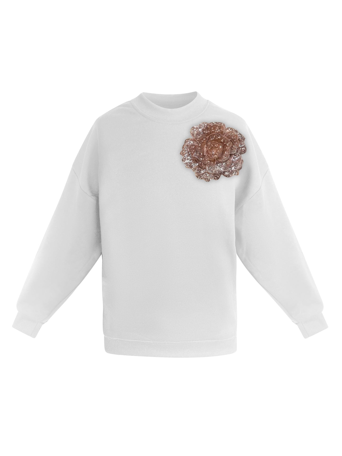 Cotton Sweatshirt With Champagne Sequin Flower