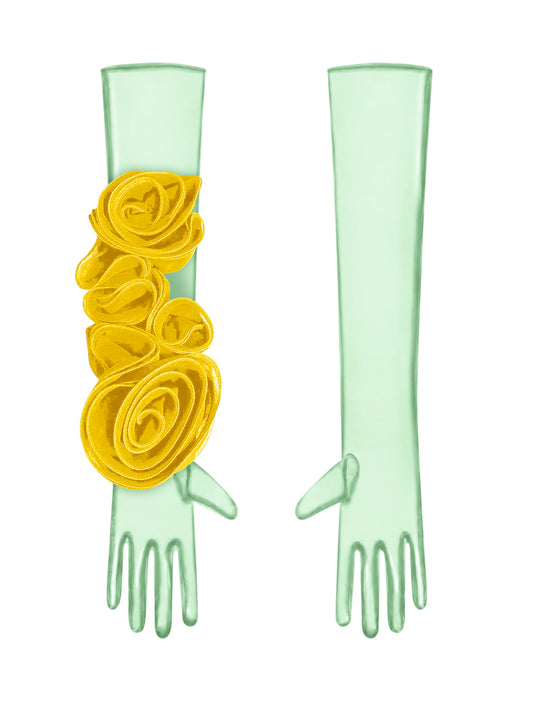 Green Gloves With Yellow Flower