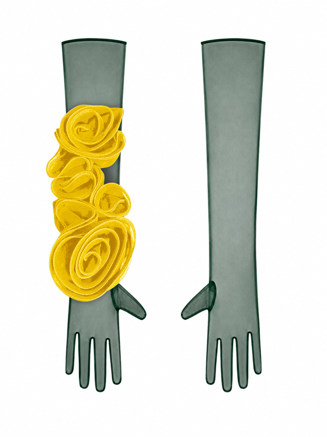 Dark Green Gloves With Yellow Flower