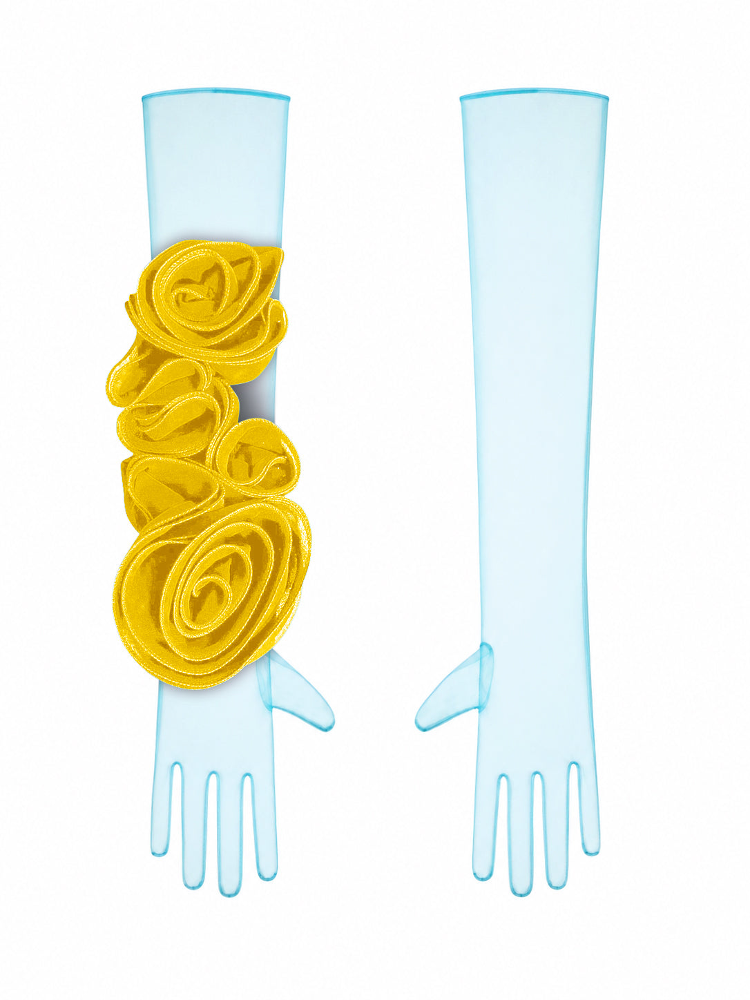 Light Blue Gloves With Yellow Flower