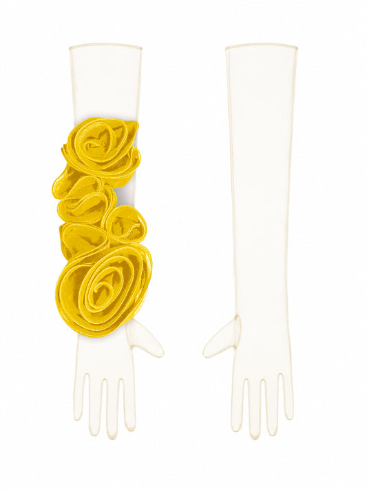 Champagne Gloves With Yellow Flower